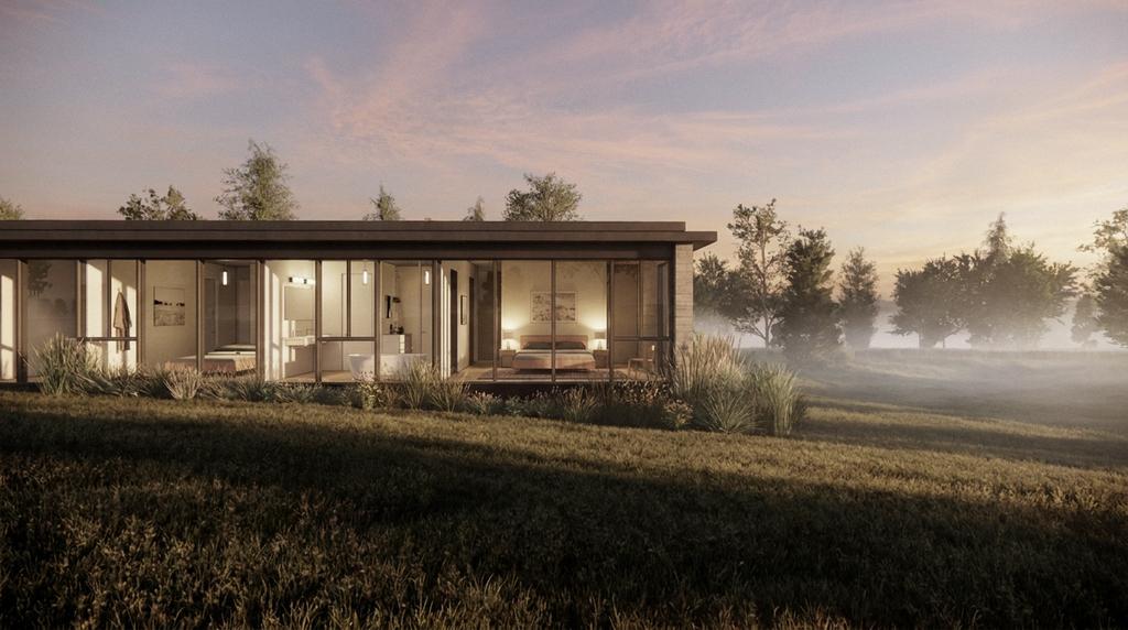 Bedroom wing at dawn, 540 Hands Creek