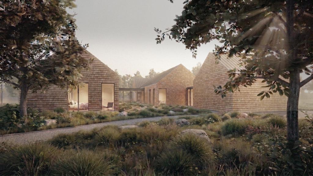 84 Sunset Beach Road, the gabled buildings across the meadow